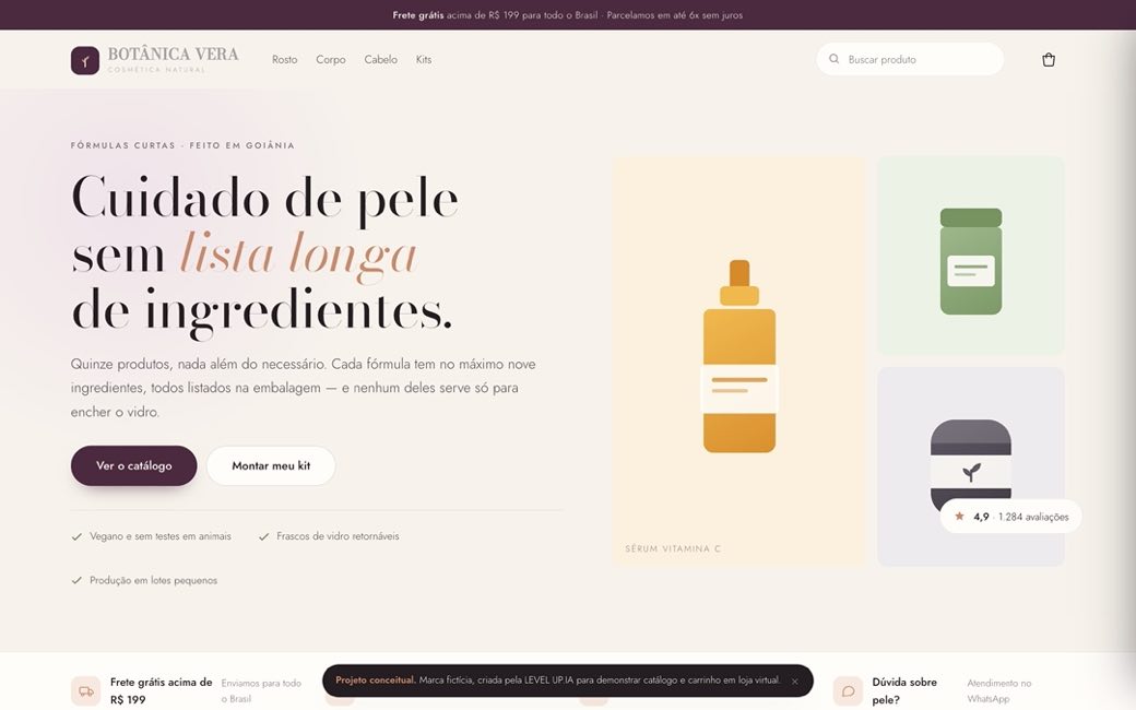 Conceito Botânica Vera, loja de cosmética natural em creme e ameixa com vitrine de produtos